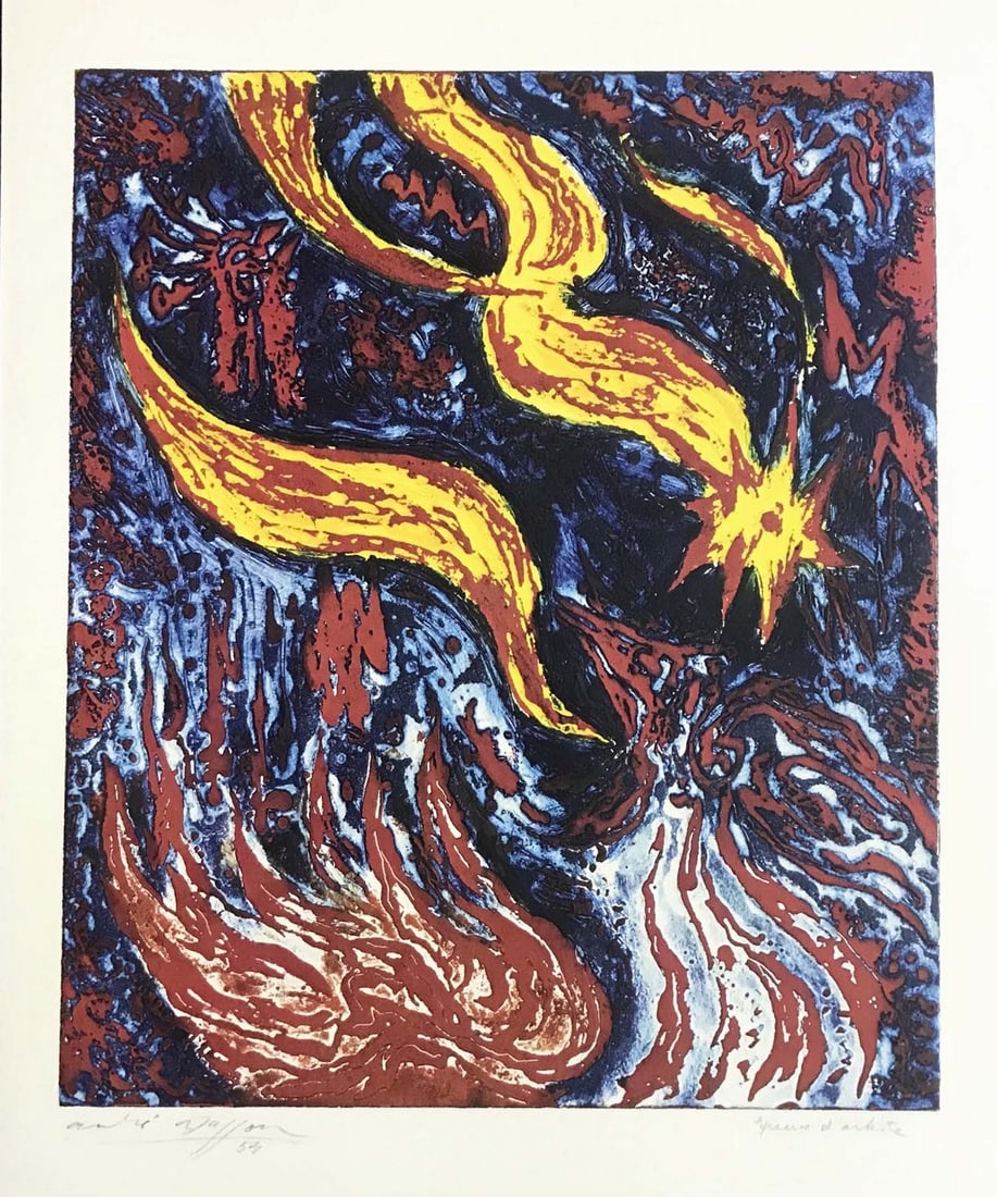 1973 Andre Masson Les Oiseaux Sacrifies N. 26: Artist: Andre Masson Country: France Title: Les Oiseaux Sacrifies - 26 Medium: Offset Marks: Fascimile Signature Paper Size: 14 x 11.75 inch Printed: 1973 in Switzerland Provenance: Masson Graphik Ltd