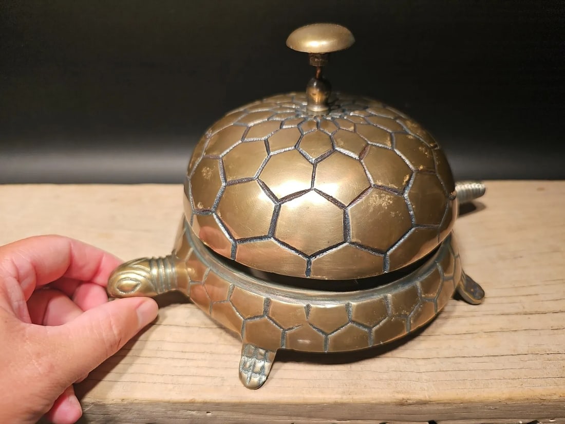 7" Large Brass Turtle Table or Floor Desk Bell (1 of 12)