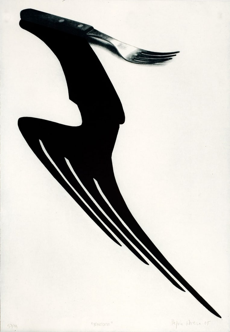 Regina Silveira Brazilian photoengraving 2005, 27.6 x 19.7 in.: Artist: Regina Silveira (Brazil, 1939) Title: Tenedor from Portfolio "Eclipses" Date: 2005 Medium: photoengraving Dimensions: 27.6 x 19.7 in. (70 x 50 cm.) Reserve: $290.00 Shipping: Domestic: Flat-ra