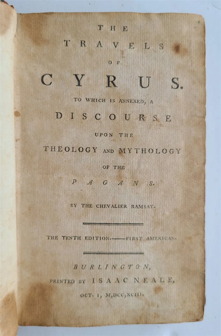 1793 TRAVELS of CYRUS by CHEVALIER RAMSAY antique 1st AMERICAN EDITION (1 of 5)