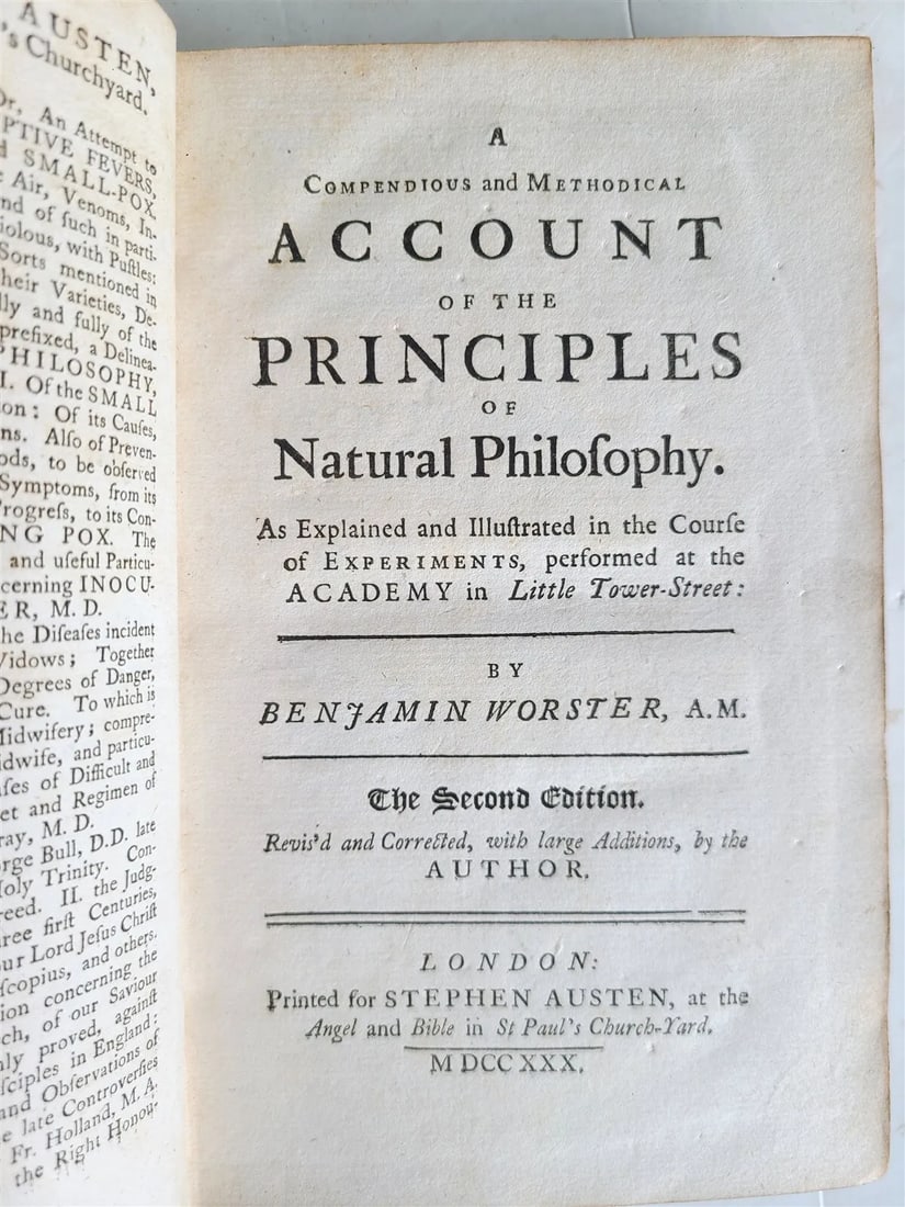 1730 ACCOUNT of PRINCIPLES of NATURAL PHILOSOPHY B.Worster antique ILLUSTRATED (1 of 13)