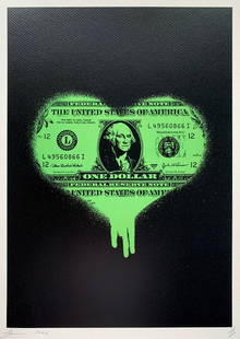 Death NYC Dollar Bill: Artist/Title: Death NYC Dollar BillPeriod: 21st CenturyMedium: Giclee on Fine art 300 gsm paperDimensions: limited edition giclee on paper, out of eddition of 100 + AP, Hand signed in pencil,