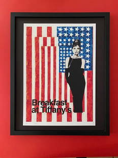 DEATH NYC Hand Signed LARGE Print Framed 16x20in COA JASPER JOHNS AUDREY HEPBURN: This is a Stunning and Scarce 100% Authentic New Print by Death NYC Hand Signed and Numbered in Pencil by the Artist Limited Edition of 100 Large Size: 45cm x 32cm About 18x13in Fine Art 300 gsm Paper