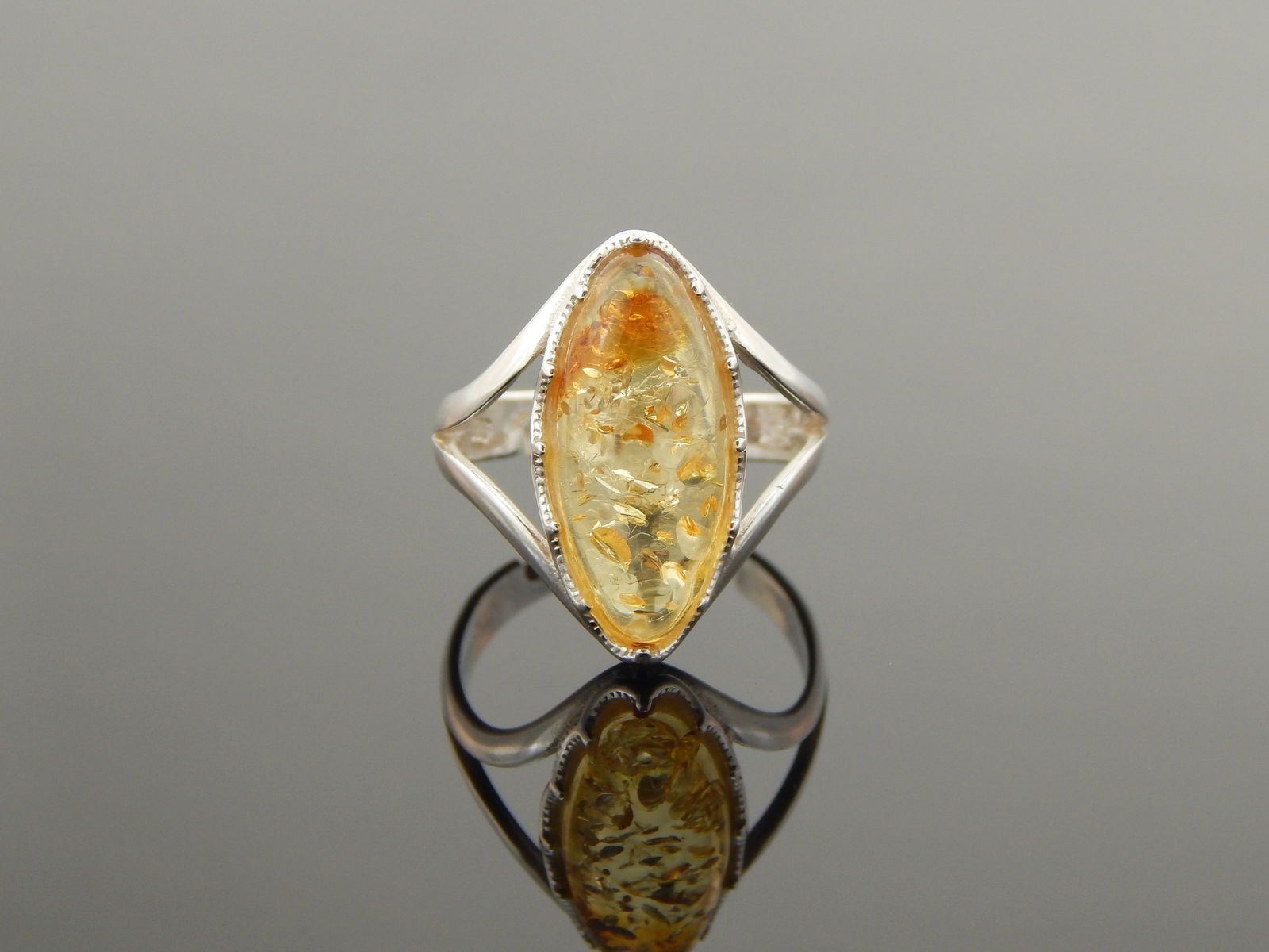 Natural Baltic Lemon Amber Marquise Cut Adjustable Ring in 925 Sterling Silver (1 of 5)