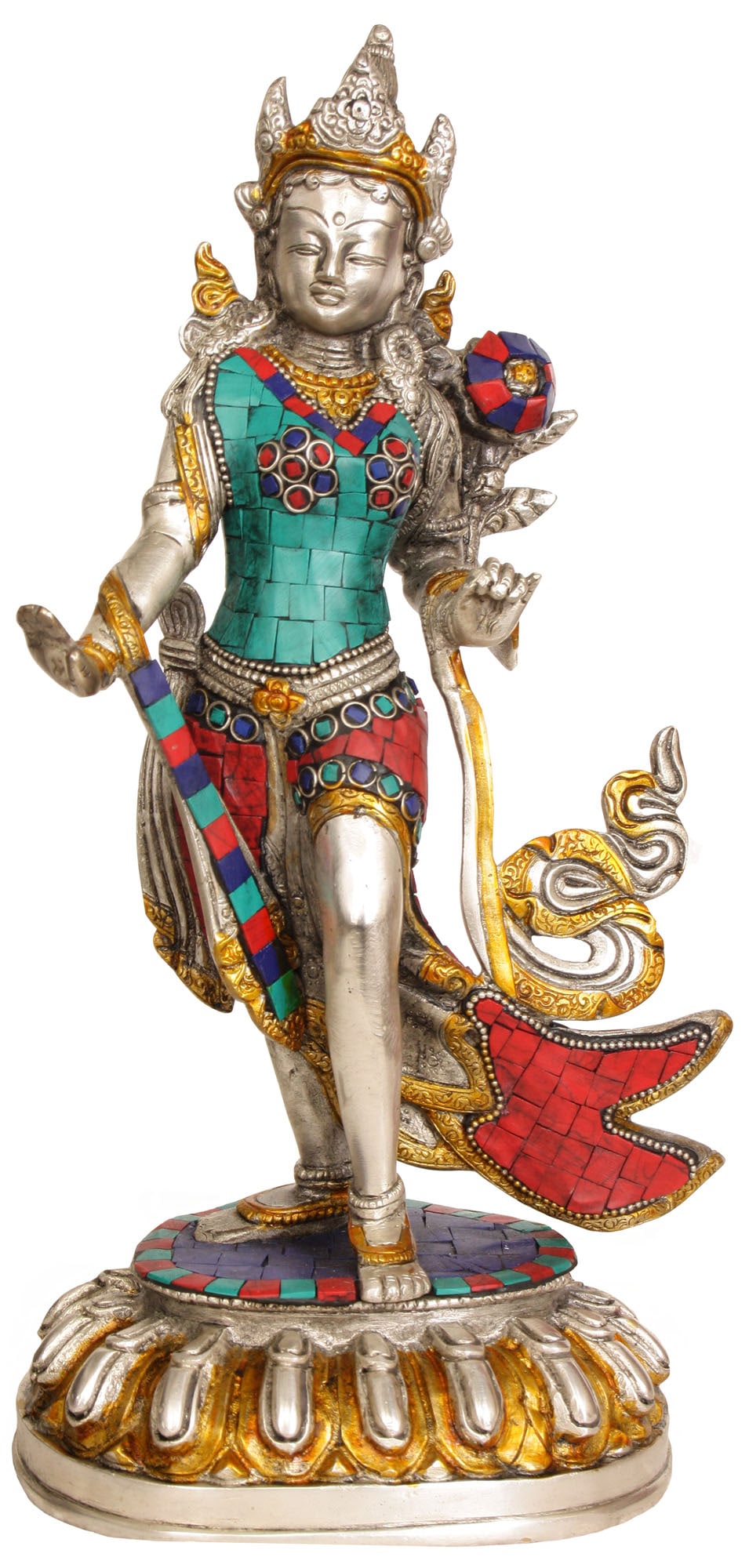 12" Standing Tara (Tibetan Buddhist Goddess) In Brass (1 of 2)