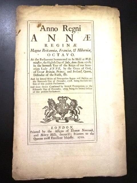 1710 English Act Queen Anne Bread Prices: An English act from the reign of Queen Anne regarding the price and assizes on bread. Complete act in black letter with folding table. Very Good, measures 8 x 12.5". Reserve: $20.00 Shipping: Domestic