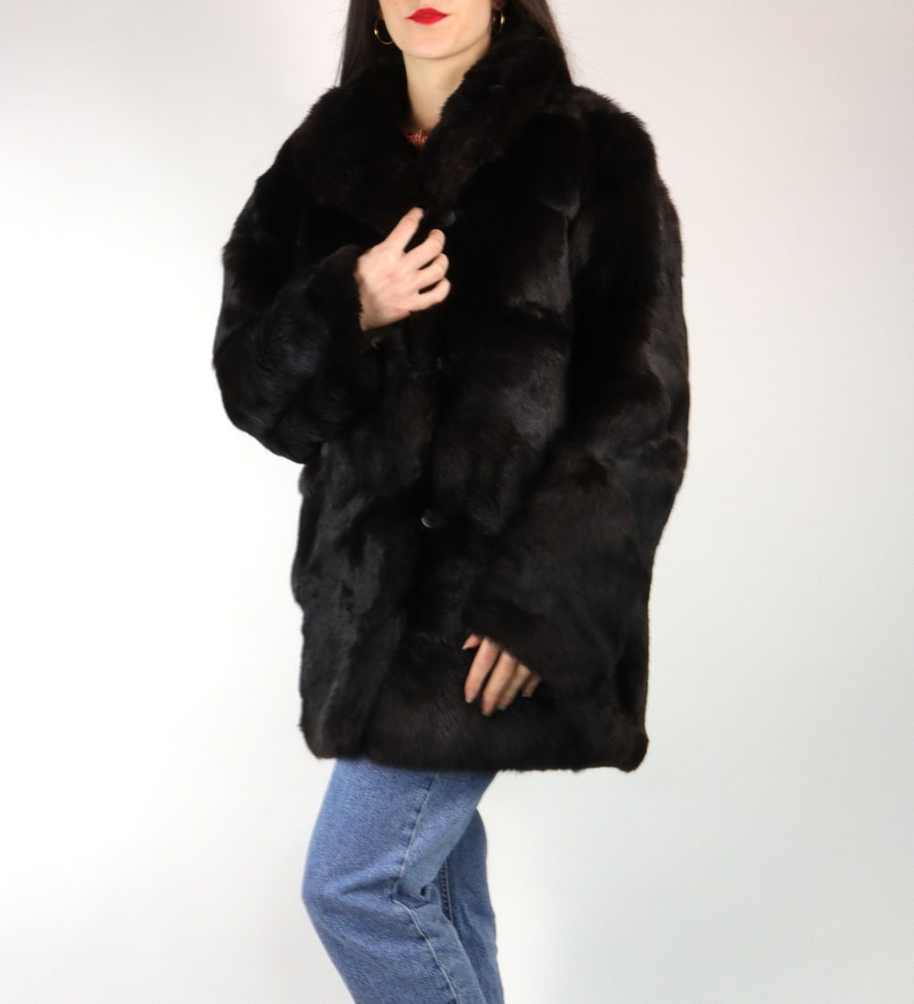 FLUFFY DARK BROWN LAPIN FUR JACKET US16 ,EU L (1 of 10)