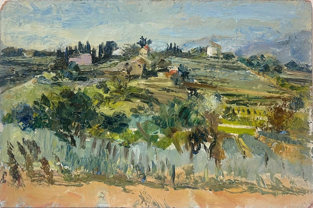 20th Century French Post-Impressionist Provencal Landscape Buildings & Fields (1 of 13)