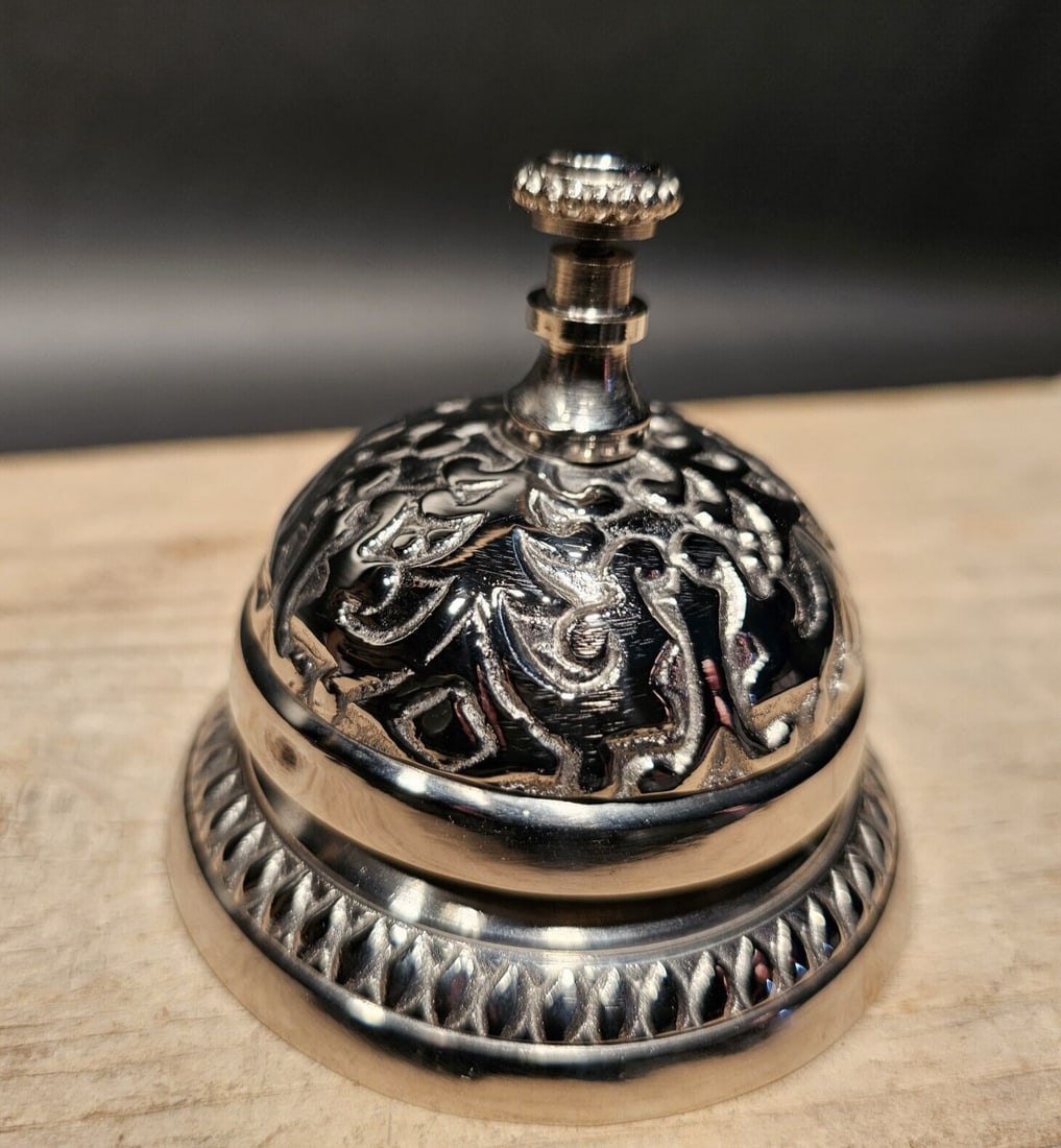 3 1/4" Ornate Silver Brass Table Desk Bell (1 of 13)