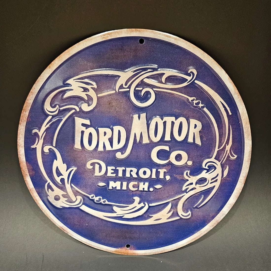12" Antique Vintage Style Round Metal Ford Sign Plaque (1 of 5)