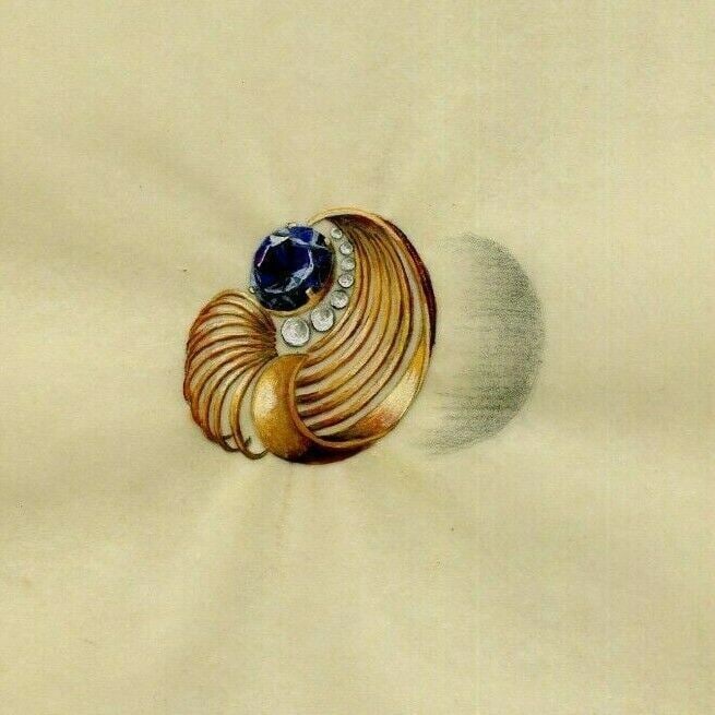 Antique Drawing Art Deco Original Jewelry Saphir Diamond Brooch (1 of 2)