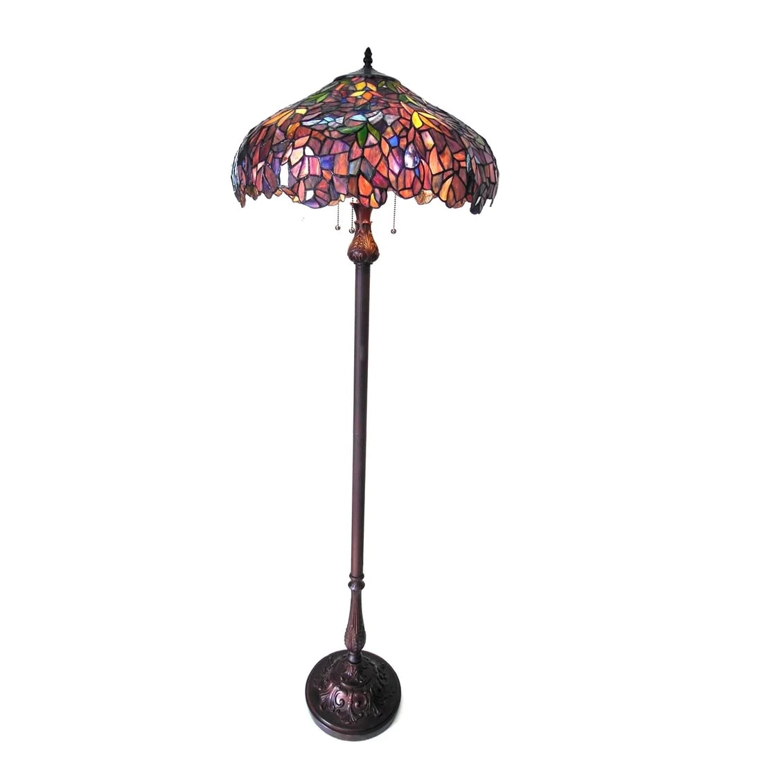 64" Wisteria Stained Glass Pull Chain Floor Lamp: 64" Tall 20" Wide shade This wonderful reproduction floor lamp is hand-crafted to capture the charm of an antique. It features a base that embodies the essence of vintage design, while the shade showc