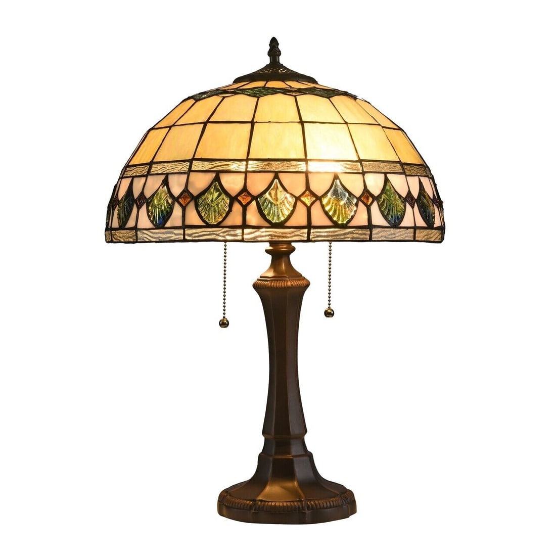 21.9" Stained Glass Table Lamp: 21.9" Tall x 15.6" wide Illuminate your space with the timeless beauty of our reproduction table lamp. This exquisite lamp features a hand-made stained glass shade Ideal for adorning bedside tables, f
