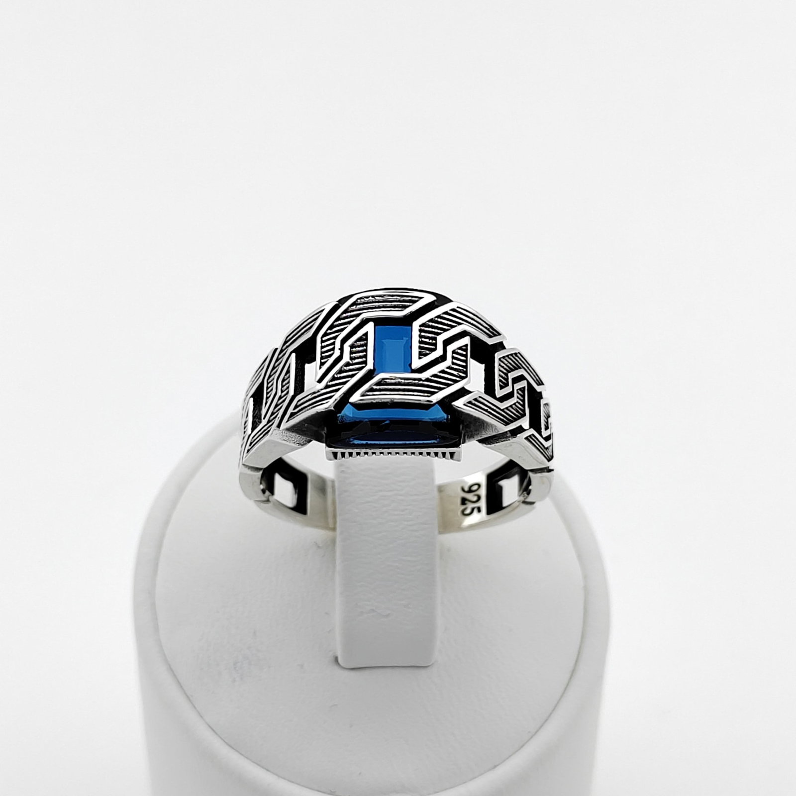 925 Silver Men's Ring with Blue Zircon (1 of 7)