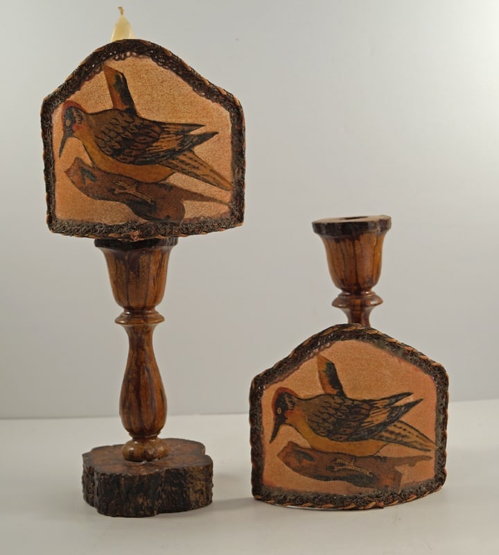 Adirondack Camp Candle Sticks w/ Woodpecker (1 of 6)