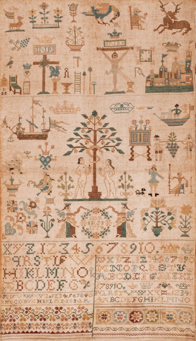 Adam & Eve, Needlework Sampler Dated 1779 (1 of 4)