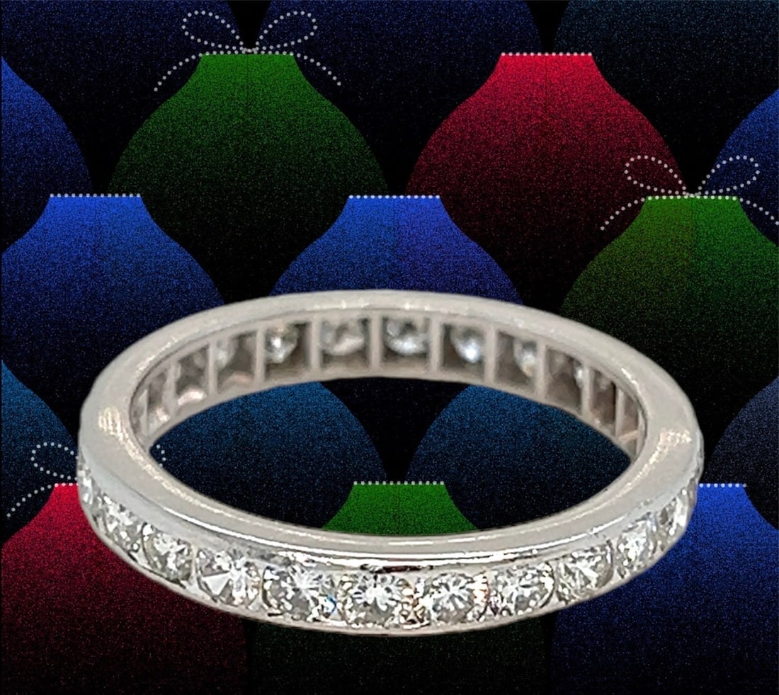 14k vintage white gold diamond eternity wedding band 1.25 tcw size 6 1/4 (1 of 11)