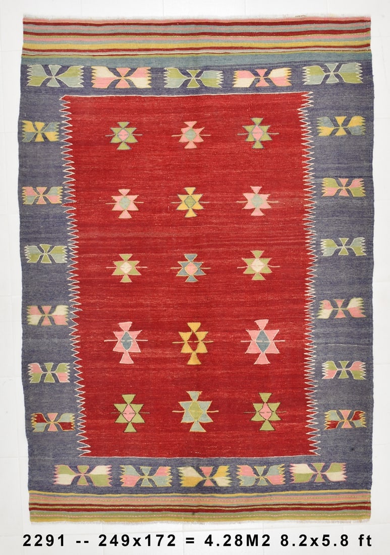 6' x 8' Vintage Turkish Kilim Old Rug - 2291 (1 of 20)