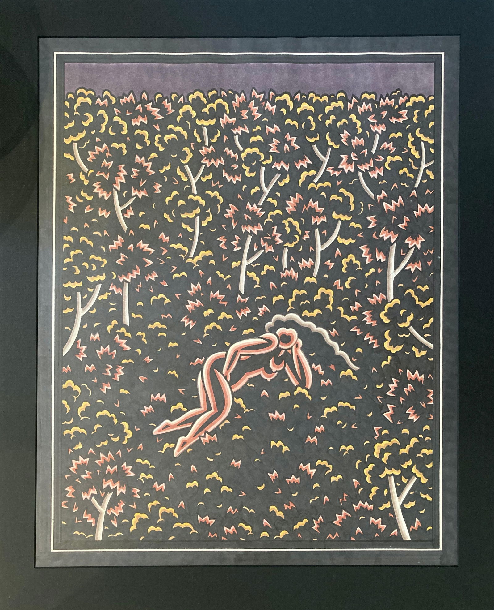 Nude in the Woods (Large, Fine, Original Gordy): About the Item An original marker-and-ink painting by one of New Orleans' most iconic artists, Robert Gordy. His works are at the Met, the Whitney and other major museums around the world. He was a le