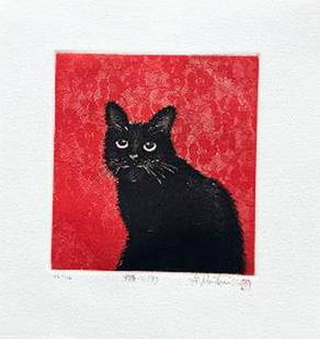 Hiroto Norikane (B. - 1948): Black Cat - 11(B): ARTIST/TITLE: Hiroto Norikane (B. - 1948): Black Cat - 11(B) DATE: 2011 MEDIUM: Etching SIZE: The print image measures 5 3/4 X 6 1/8 inches plus margins EDITION: Limited Edition #46/100 CONDITION: The