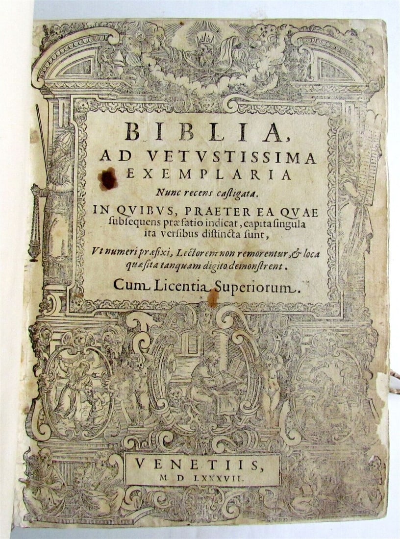 1587 BIBLE ILLUSTRATED antique VELLUM BOUND 16th CENTURY BIBLIA LATINA (1 of 12)