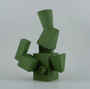 Christina Muff, Danish contemporary ceramicist (b. 1971). Unique cubist stoneware sculpture in matte: Christina Muff, Danish contemporary ceramicist (b. 1971). Unique cubist stoneware sculpture in matte grass green glaze. In perfect condition. Signed. Dimensions: W 22.0 cm. x H 35.0 cm. Technique -