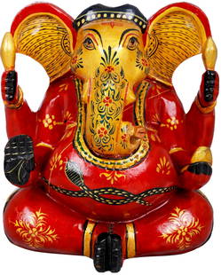 Lord Ganesha: 5.00 inch Height x 4.20 inch Width x 2.50 inch Depth GOD OF EVERYMAN This is the wooden statue of Lord Ganesha, the first and the foremost deity to be worshipped. His mantra, ‘Om Gan Ganapataye