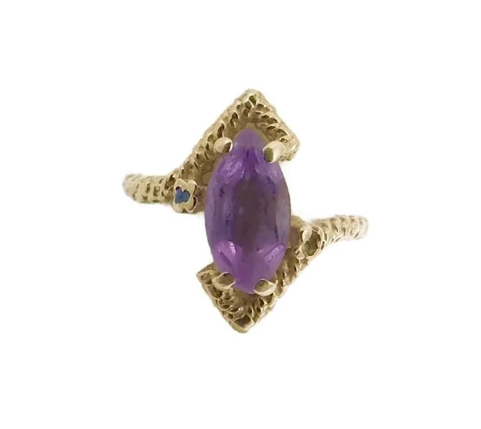 Vintage Purple Marquise Amethyst Gemstone Ring 14K Yellow Gold, 2.01 Grams (1 of 9)