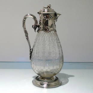 19th Century Antique Victorian Sterling Silver Claret Jug London 1867 Samuel Whitford: Title: 19th Century Antique Victorian Sterling Silver Claret Jug London 1867 Samuel WhitfordSubtitle: Sterling Silver & crystal mid 19th century claret jug.Additional Info:A splendid and extremely