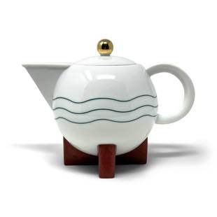 Little Dripper Ceramic Coffee Pot by Michael Graves for Swid Powell: Perhaps Michael Graves' (1934-2015) most well-known design for Swid Powell, The Little Dripper (1986) is a 10 cup coffee pot born from Graves' preference for drip coffee and a lack of available drip