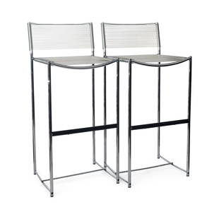 Pair of Chrome “Spaghetti” Bar Stools by Giandomenico Belotti for Alias: A pair of 1970s chrome ""Spaghetti"" bar stools by Giandomenico Belotti for Alias. A classic of modern design that can be found in the permanent design collection of the MoMA, these are named for the