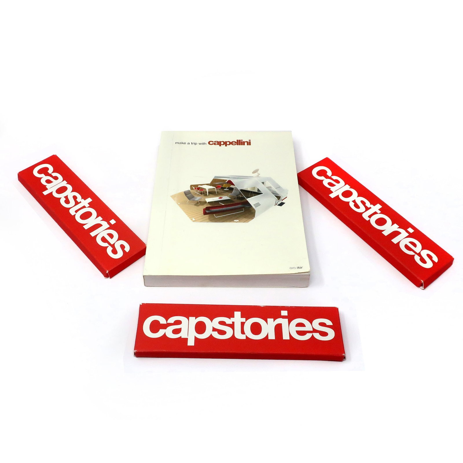 1990s Cappellini Notebook + Capstories Pencils: A vintage 1990s notebook and three sets of pencils for the Italian furniture company Cappellini and its capstories series showcasing how some of the company's iconic designs are produced. Notebook 6"