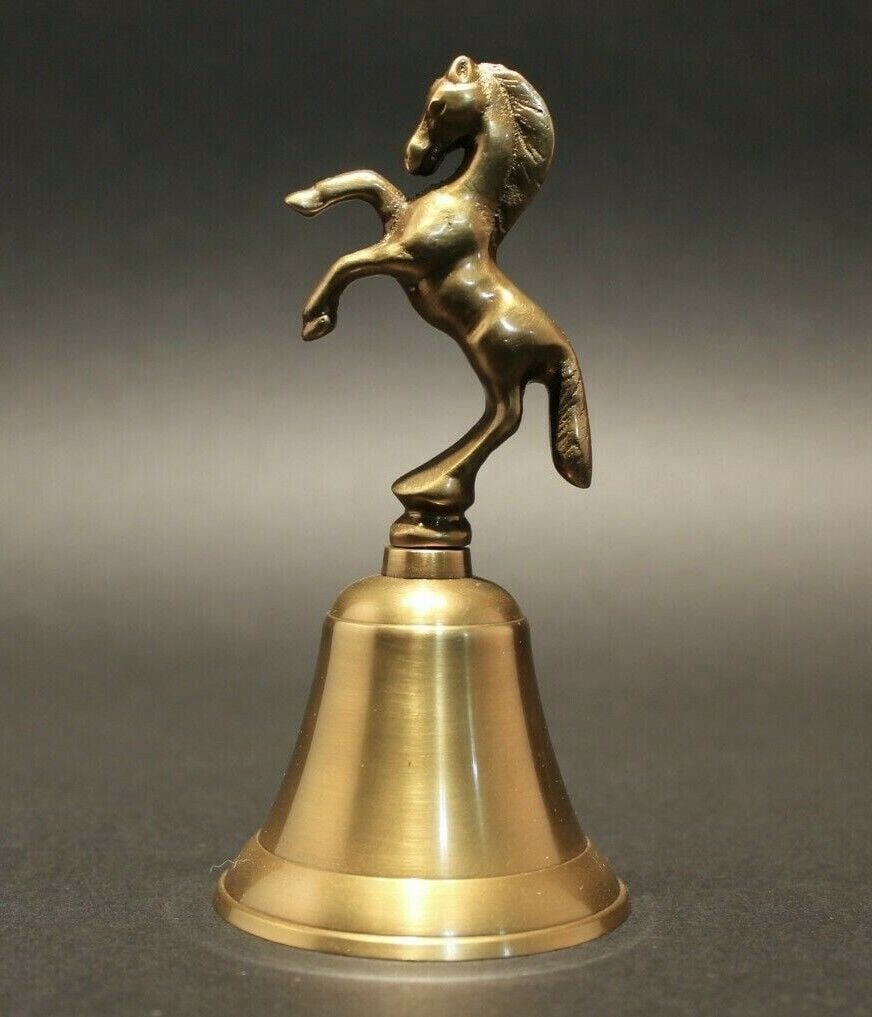 Brass Horse Desk Bell: 5" Tall x 2 1/2" Wide Well made functional reproduction brass desk or table bell with a horse on top. Such a great really loud bell for that decorative finishing touch! Reserve: $20.00 Shipping: Domes