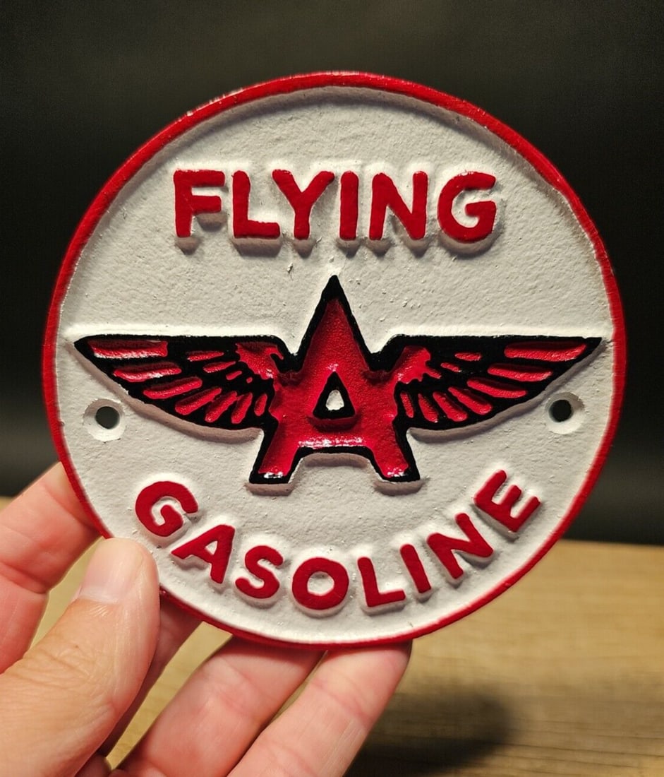 Cast Iron Flying A Gasoline Oil Sign Plaque (1 of 17)