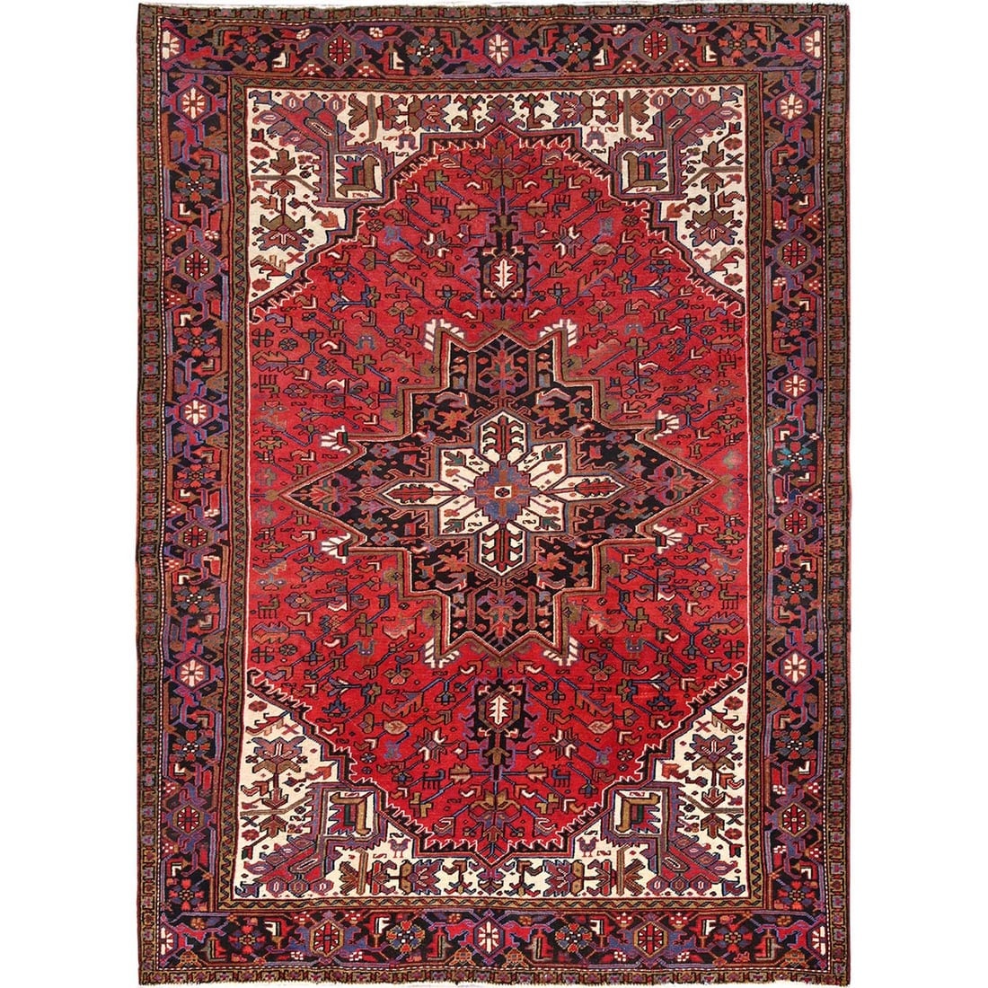 Rustic Look, Pure Wool, Hand Knotted, Semi Antique Persian Heriz, Rug (1 of 12)