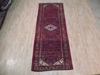 4' x 10' Red Semi-Antique Persian Hamadan Runner 71703: Title: 4' x 10' Red Semi-Antique Persian Hamadan Runner 71703Description: Size in Feet: Width: 3.10 x Length: 9.7 Size in Inches: Width: 46 in x Length: 115 in Rug Type: Area Rug Colors: Red Weave: