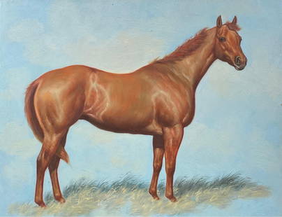 Fine Equestrian Horse Portrait British Oil Painting - Horse standing 20th century: Portrait of a Horse British School, 20th century oil painting on panel, unframed paintings size: 8 x 10 inches condition: excellent provenance: from a private collection here in England A very fine eq