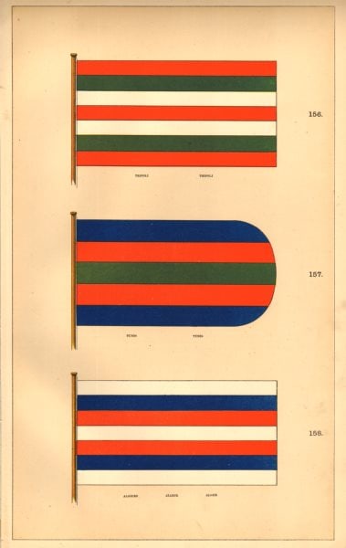 NORTH AFRICAN FLAGS. Tripoli Tunis Algiers. Libya Tunisia Algeria. HOUNSELL 1873 (1 of 1)