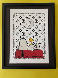 DEATH NYC Hand Signed LARGE Print Framed 16x20in COA POP ART SNOOPY PEANUTS LV N: This is a Stunning and Scarce 100% Authentic New Print by Death NYC Hand Signed and Numbered in Pencil by the Artist Limited Edition of 100 Large Size: 45cm x 32cm About 18x13in Fine Art 300