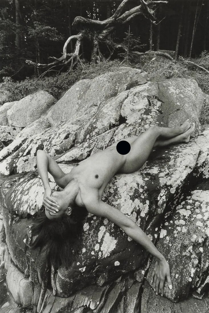 LUCIEN CLERGUE - Female Figure on Rocks: Artist: Lucien Clergue Title: Female Figure on Rocks Medium: Photo Litho, 1998, Germany Dimensions: 8.1x12.15" Description: Heat Wax Mounted on 12x16" Conservation Board Artist Bio: Lucien Clergue (19