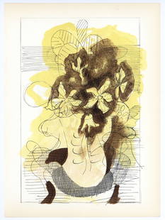 Georges Braque lithograph, 1955: Medium: lithograph (after the watercolor sketch). Printed in 1955 at the Mourlot Freres atelier, this composition is from George Braque's Intimate Sketchbooks (Carnets Intimes). Braque had kept these