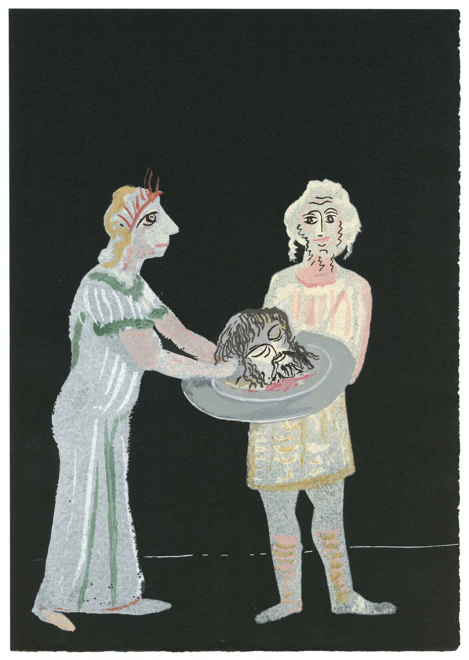 Andre Derain pochoir "Salome" 1938: Medium: pochoir (after the gouache). This pochoir illustrates a scene from Oscar Wilde's "Salomé". It was printed in 1938 at the atelier Saudé of Paris and published by The Limited Editions