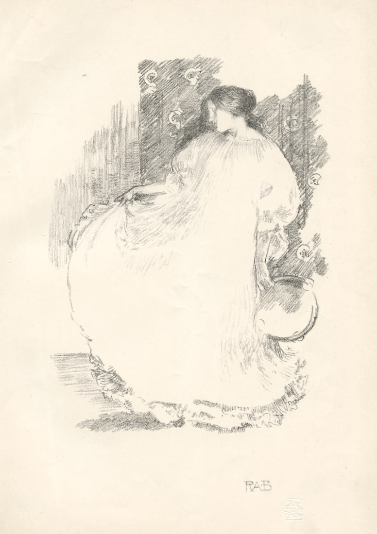 Robert Anning Bell original lithograph "Study in Movement": Medium: original lithograph. Published in London in 1898 by The Studio. This beautiful lithograph on wove paper measures 11 x 7 3/4 inches (sheet size). Signed in the plate (not hand-signed), with The