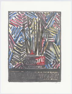 Jasper Johns "Savarin" 1982: Medium: offset lithograph (after the monotype). This is an offset lithograph reproducing one of Jasper Johns' Savarin monotypes, and it was printed by Norman Lithographers and published in 1982 by U.L