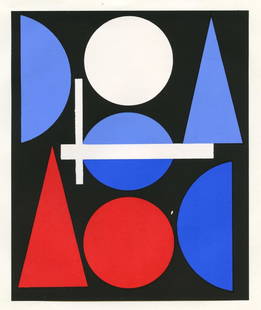 Auguste Herbin serigraph "Nue": Medium: serigraph / silkscreen. Printed in 1964 on thin wove paper by Imprimerie Mazarine and published in Paris by Galerie Denise Rene for the rare exhibition catalogue "Hard Edge". This work was att