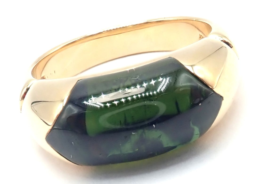 Authentic! Bulgari Bvlgari 18k Yellow Gold Large Green Tourmaline Ring (1 of 7)