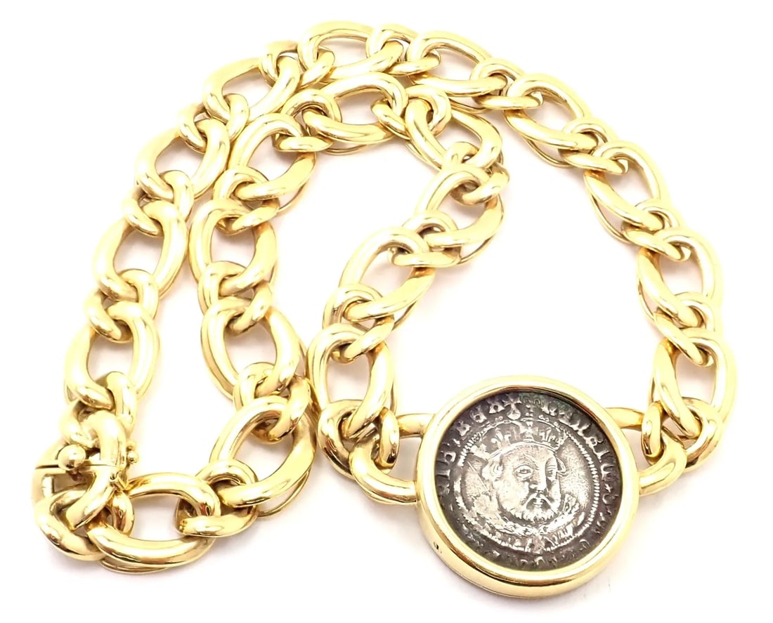 Rare! Bvlgari Bulgari 18k Yellow Gold Antique Coin Monete Link Necklace (1 of 12)