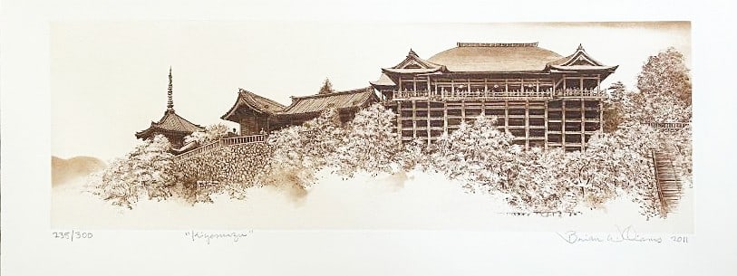 Brian Williams (B. - 1950): Kiyomizu: ARTIST/TITLE: Brian Williams (B. - 1950): Kiyomizu DATE: 2011 MEDIUM: Etching SIZE: The print image measures 6 7/8 X 21 inches plus margins EDITION: Limited Edition #238/300 CONDITION: The previously