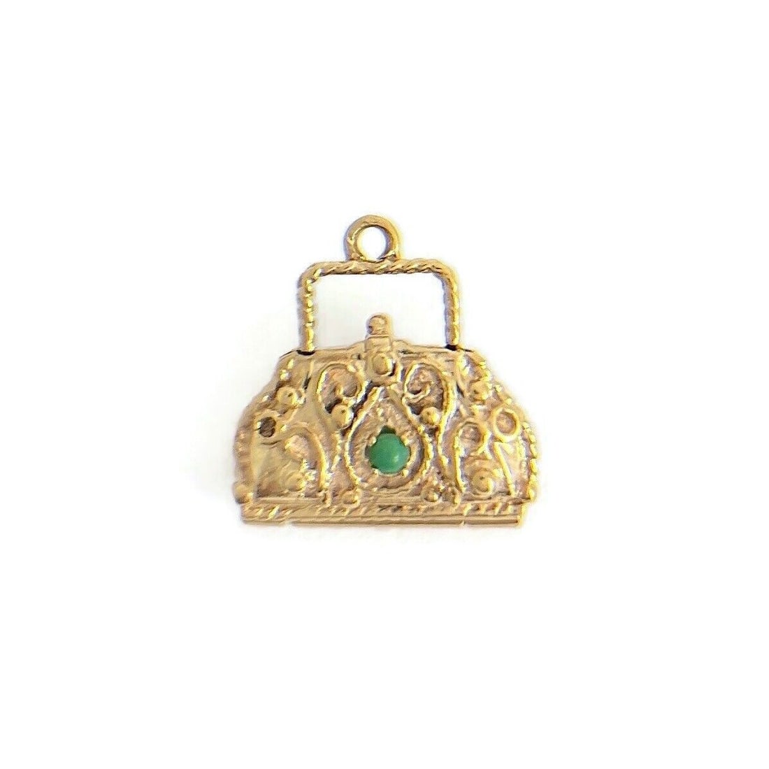 Vintage 1960's Jade Purse Handbag Charm Pendant 14K Yellow Gold, 2.20 Grams (1 of 6)