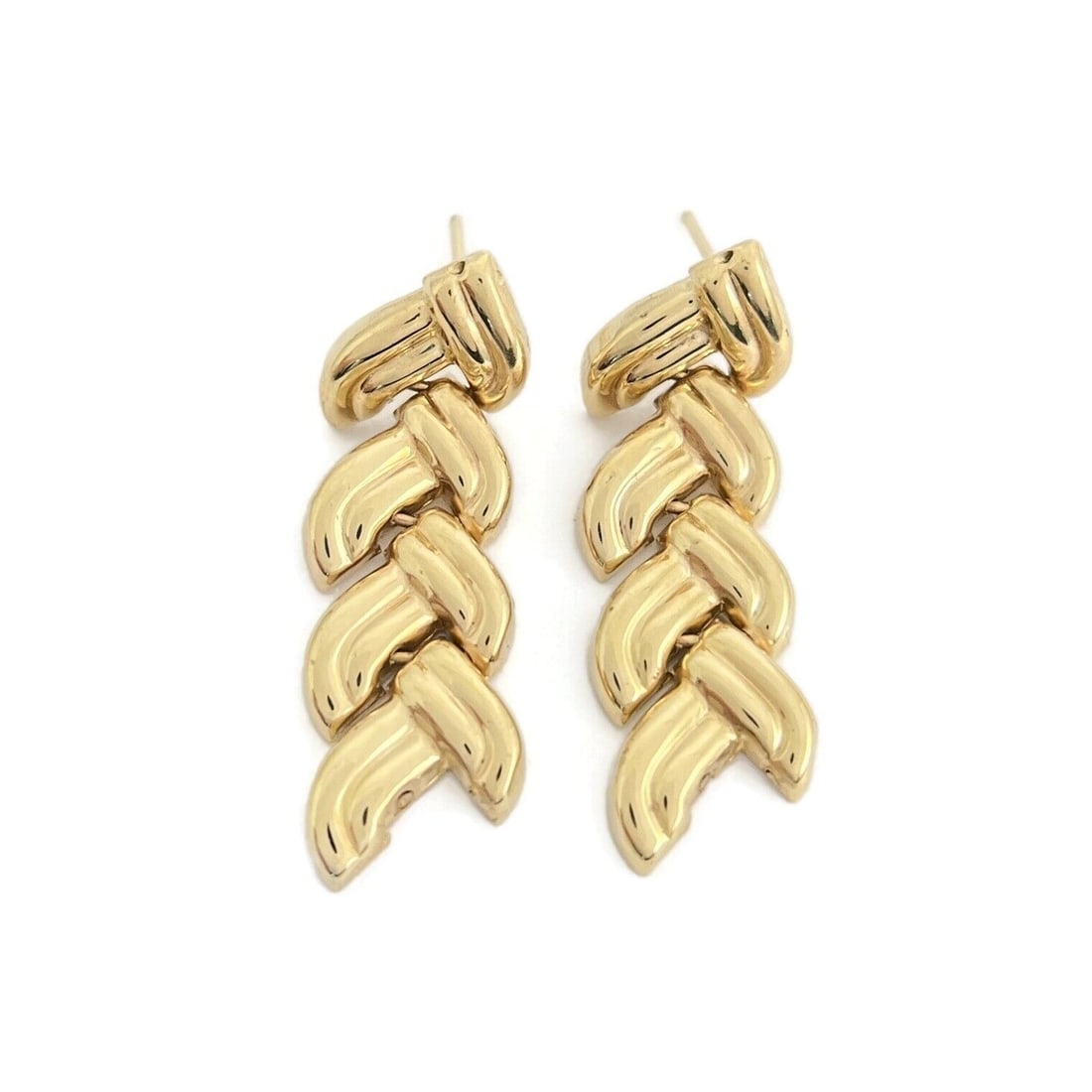 Vintage Woven Braided Chain Dangle Drop Earrings 14K Yellow Gold, 6.24 Grams (1 of 7)